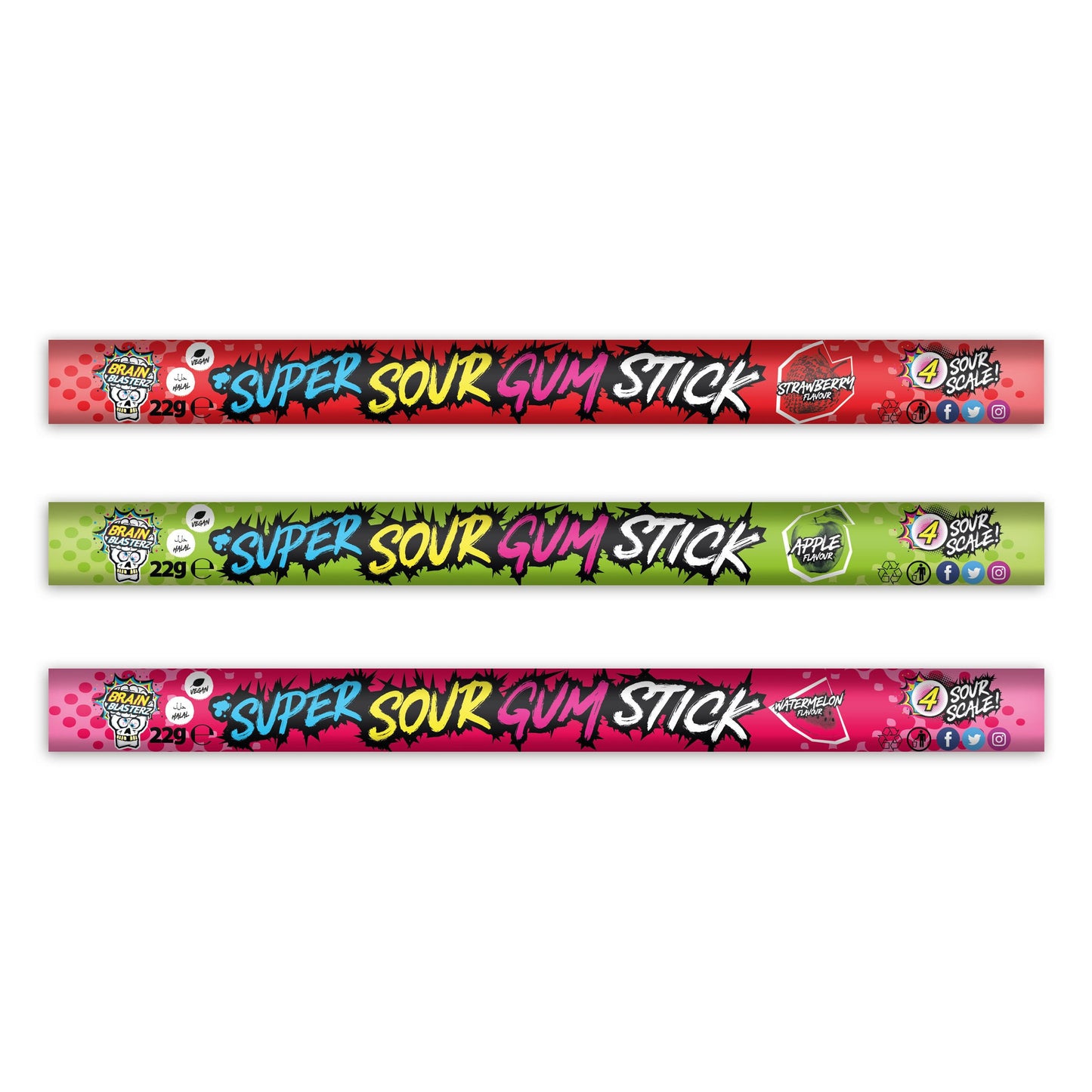 Brain Blasterz Sour Gum Stick (30 x 22g) - AmerikaanseGroothandel.nl